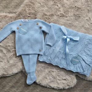 Corredino completo 3 pezzi azzurro cielo con bottoncini a vista - Juliana