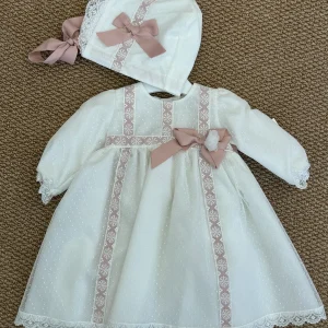 Abito battesimale in pizzo cipria