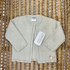 Giacchino bimba in filo beige con fiocchetto Valentina Bebes