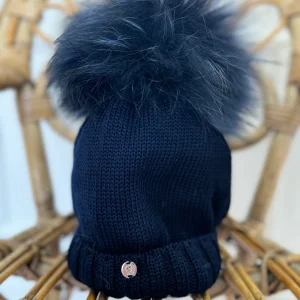 Cappello lana blu ponpon