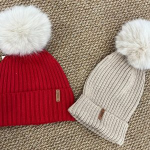 Cappello Condor Beige/Rosso Pon Pon