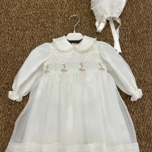 Abito cerimonia bimba con cuffia roselline Piccola Giuggiola