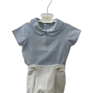 Completo bimbo 2pz in lino cielo bianco Paz Rodriguez