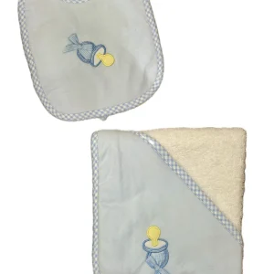 Completo accappatoio bimbi e bavetta con ricamo ciuccio Sardon