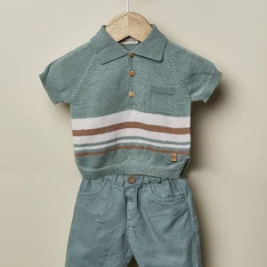 Abitino bambino verde salvia estivo Wedoble 2 pezzi - dalla 6 alla 9 Mesi