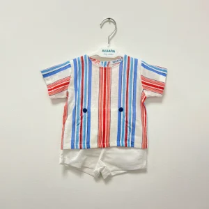 Abitino bambino corallo e blu a righe estivo Juliana 2 pezzi - dalla 3 alla 24 mesi