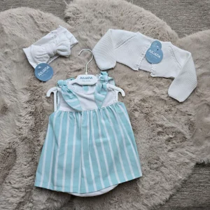 Vestitino a righe bianco e verde acqua Juliana