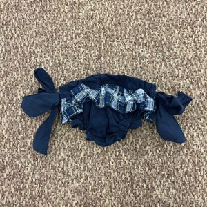 Culotte blu a costine con balza tartan